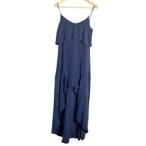 Intermix Layla Navy Blue High-Low Silk Sleeveless Maxi Dress Size Small